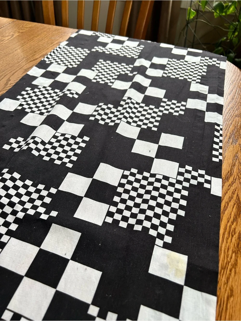 Black & White Checkered Table Runner - Handmade